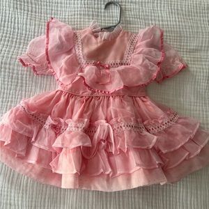 Vintage Sweet N Sassy Toddler Pageant Dress Sheer Ruffle Lace Pink Size T2